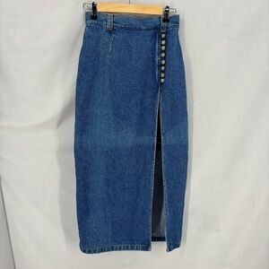 Vintage Chilis Denim Maxi Skirt Button Front Slit Western Boho Womens XS